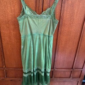 Vintage tea dyed green lace slip dress rare S-M FreePeople esque!